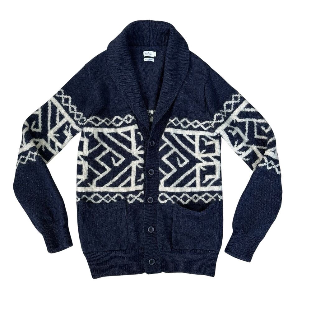 Penny Stock Bonfire Penny Navy And White Shawl Collar Cardigan Wool Alpaca S